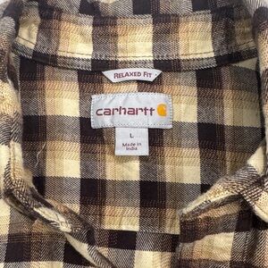 Carhartt Men's Tan and Brown Checkered Shirt